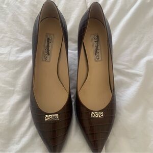 Brighton Elegant Brown Croc-Embossed Young Women's Shoes Heels Italian
